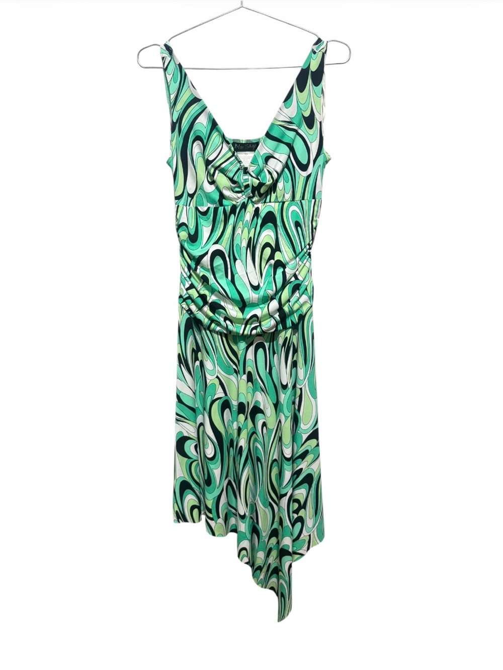 Blu Sage Green Abstract Emilio Pucci print Asymmetrical Dress